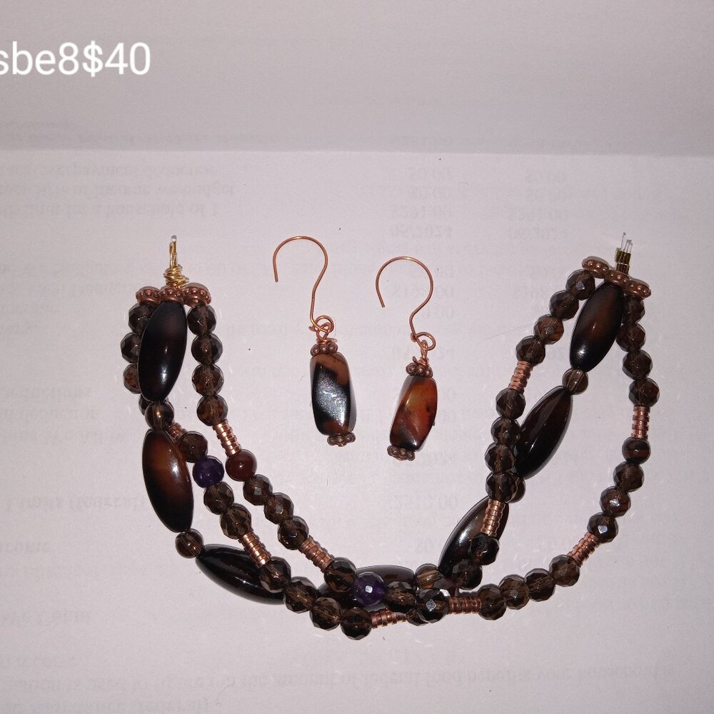 triple stranded bracelet matching earrings